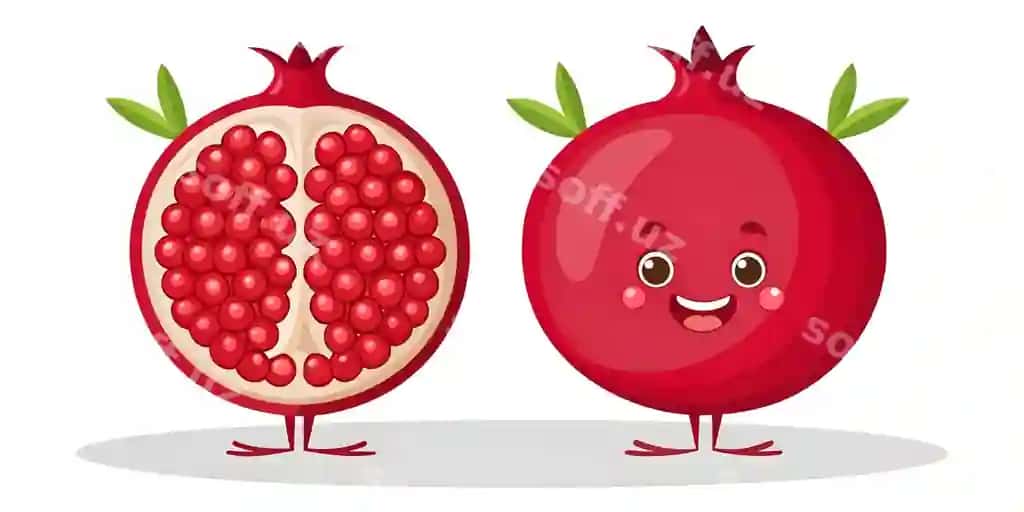 Yuzi qizil anor bilan qoplangan multfilm anor rasmi | Cartoon drawing pomegranate with face red pomegranate front