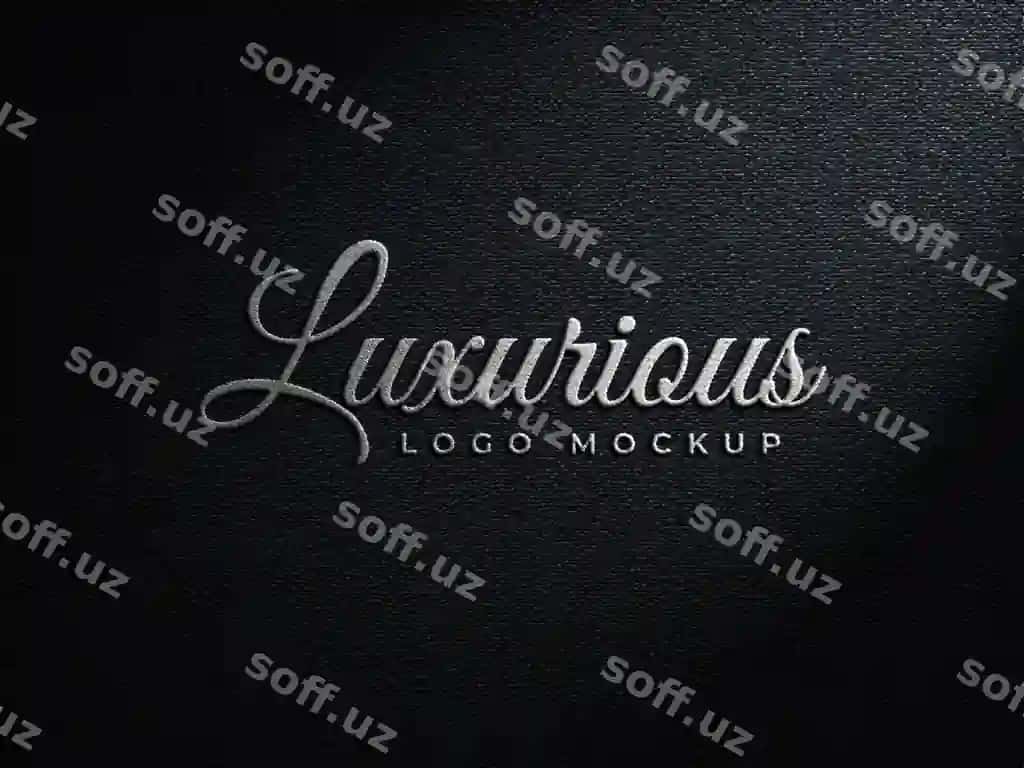 Haqiqiy qoplanma kumush logotip namunasi qorong'i devor | Realistic embossed silver logo mockup dark wall