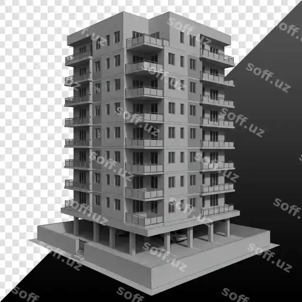 Zamonaviy turar-joy binosi kulrang rangga ega | Modern apartment building rendered grayscale
