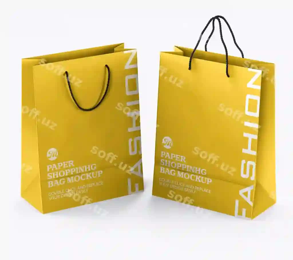 Qog'oz xarid qutisi ip qo'llanma bilan mockup brending | Paper shopping bag with rope handle mockup branding