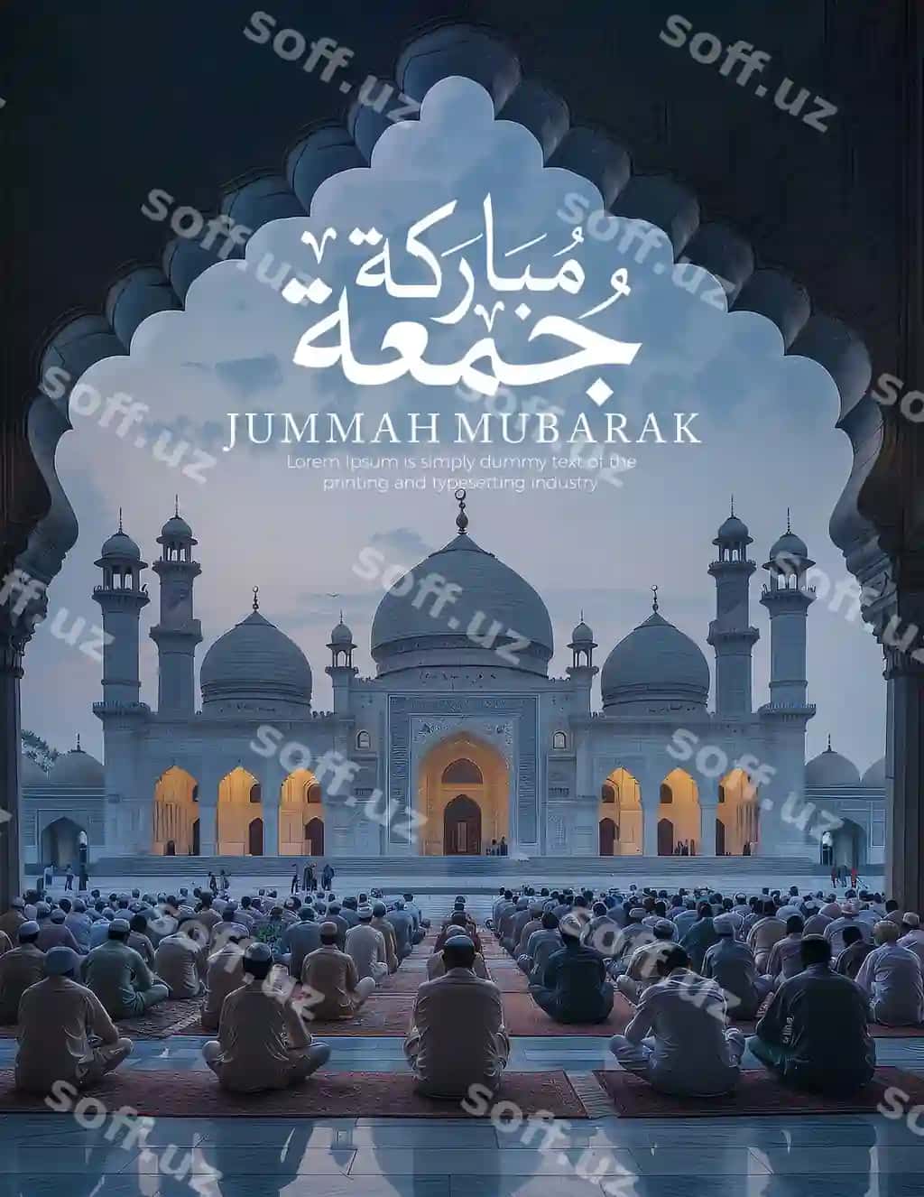 Jummah muborak ijtimoiy tarmoqlarda e'lon shabloni arab xattota bilan | Jummah mubarak social media post template with arabic calligraphy