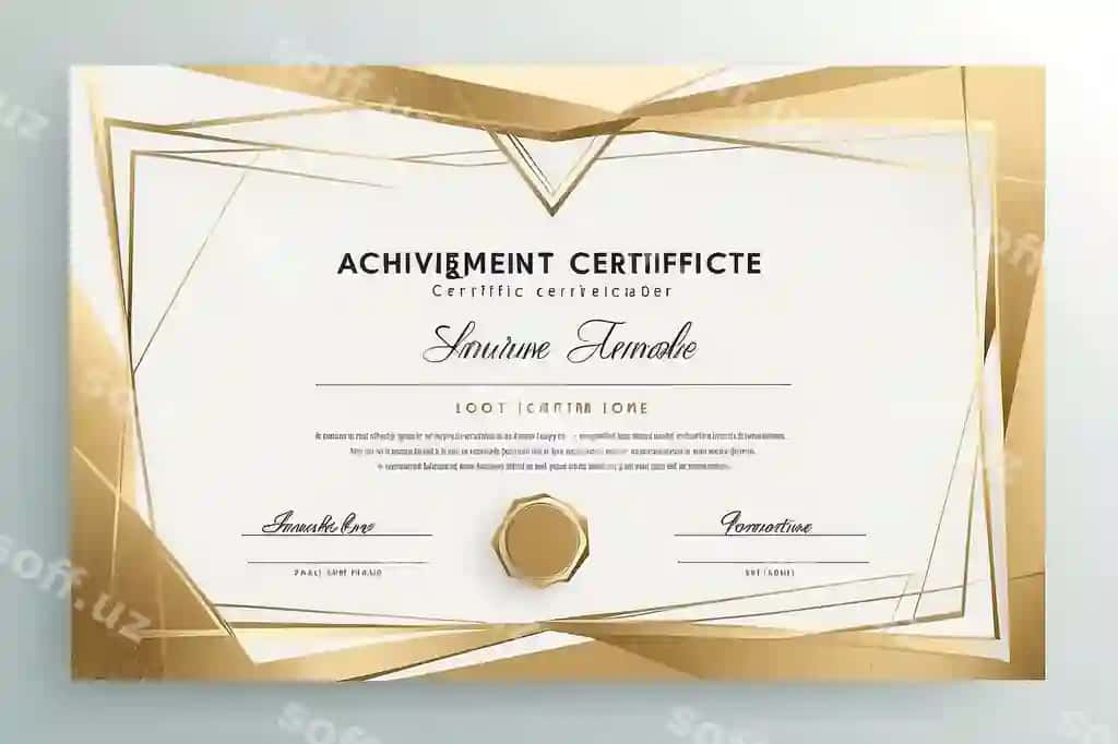 Yashil oltin geometric effektli muvaffaqiyat sertifikati vektor shabloni bo'sh dizayn | Green gold geometric effect achievement certificate template vector blank design