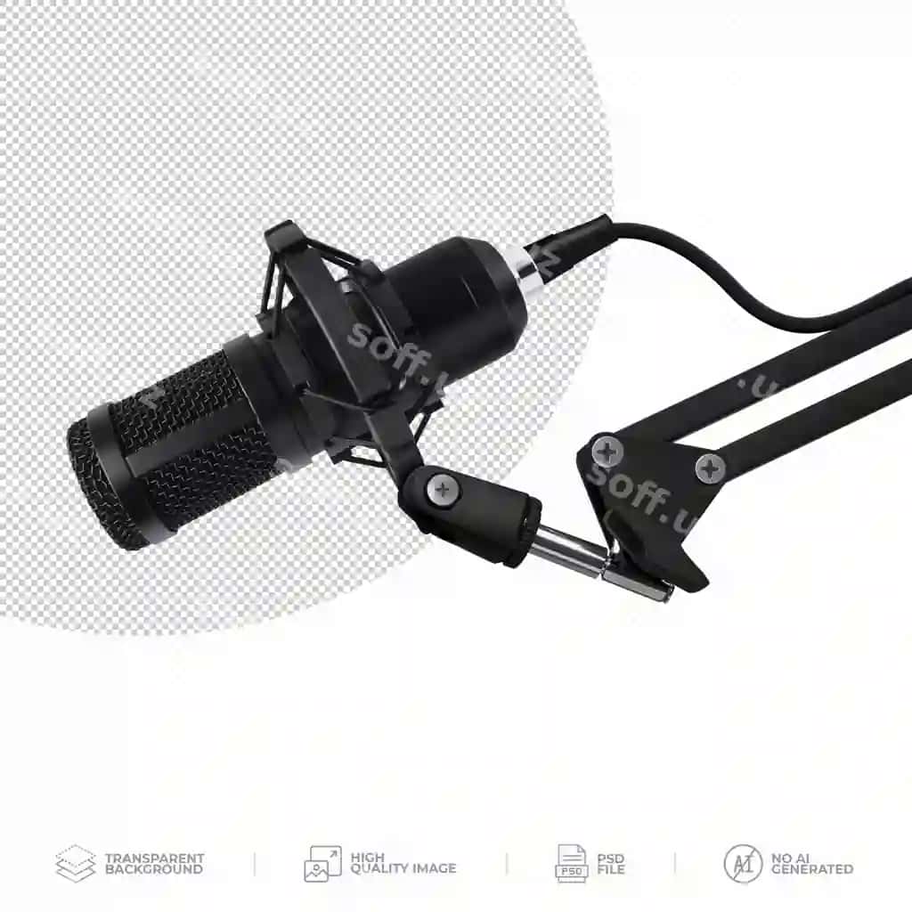 Kasbîy studiyo podkast mikrofoni shaffof orqa fonda | Professional studio podcast microphone transparent background