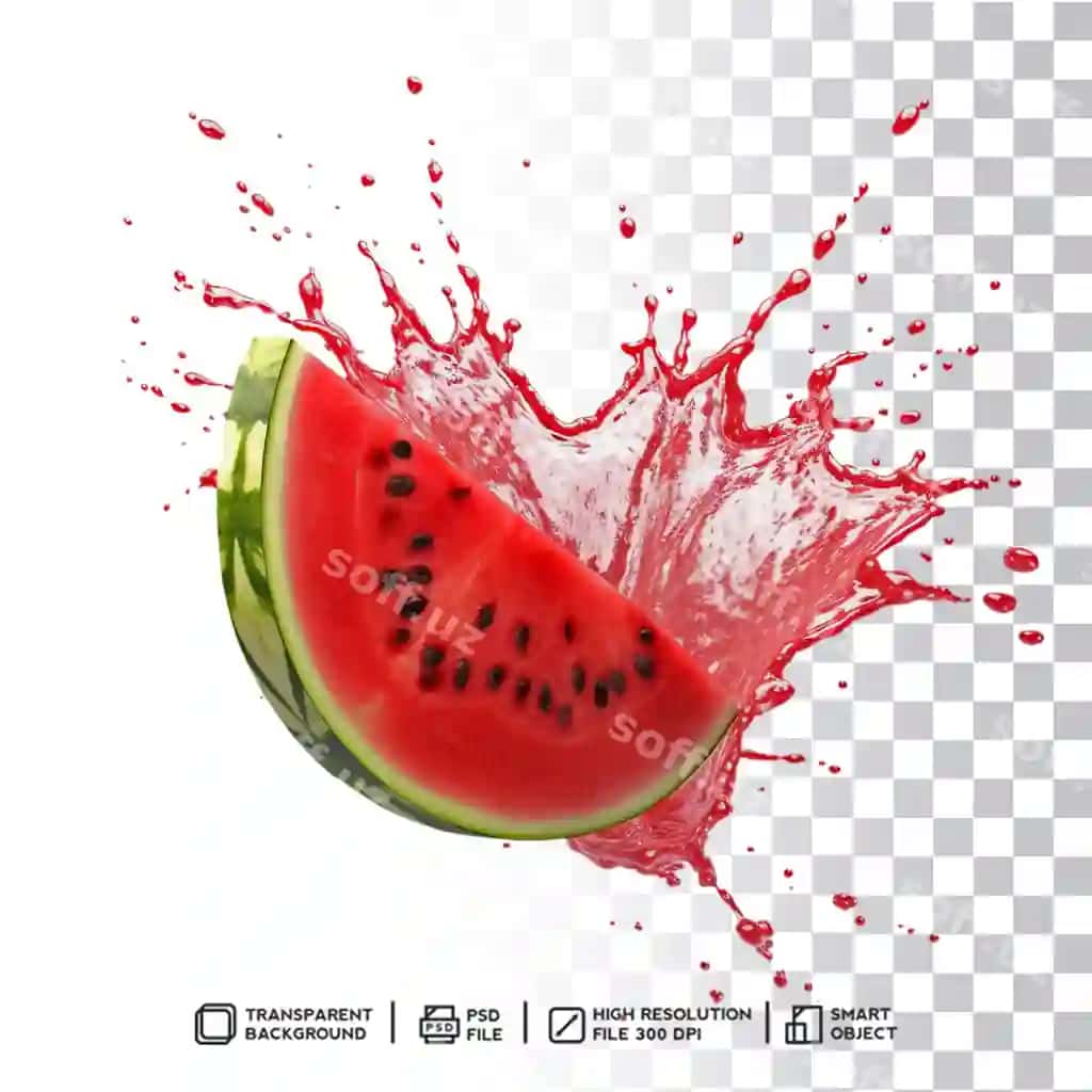 San'atli tarvuz urish modda illustratsiyasi anqariq qizil bilan | Artistic watermelon splash liquid illustration with abstract red