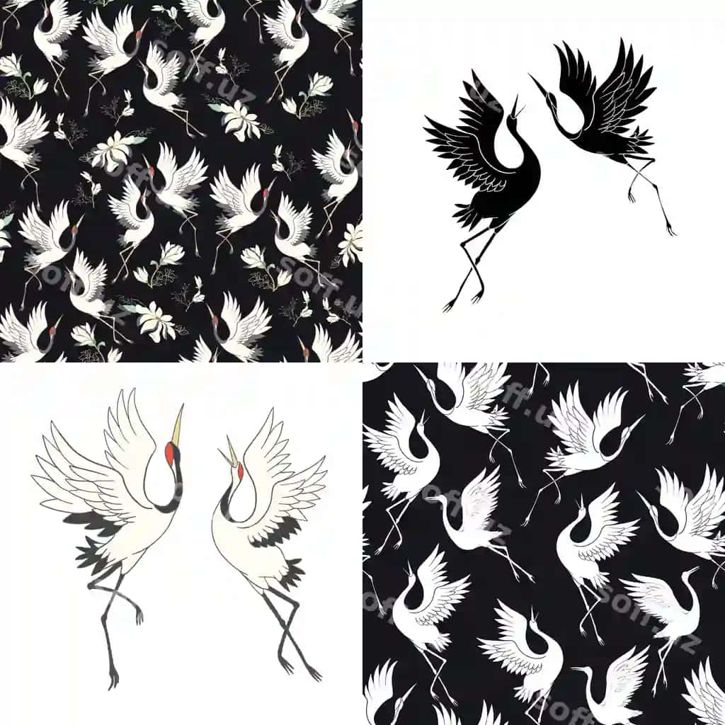 Yapon kranlar bilan uzilmaydigan naqshlarni o'rnatish | Set seamless patterns with japanese cranes