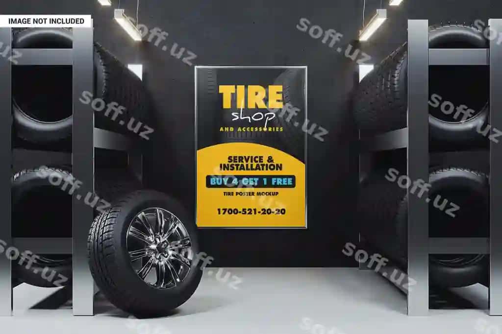 Shina do'kon plakat namunasi | Tire shop poster mockup