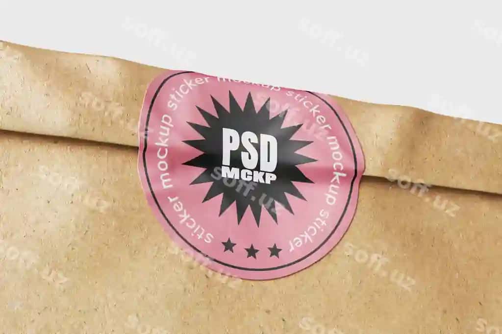 Aylanma doira stiker etiketi qo'llanma karton paket po'ch realistic | Round circular sticker label glued cardboard packaging bag realistic