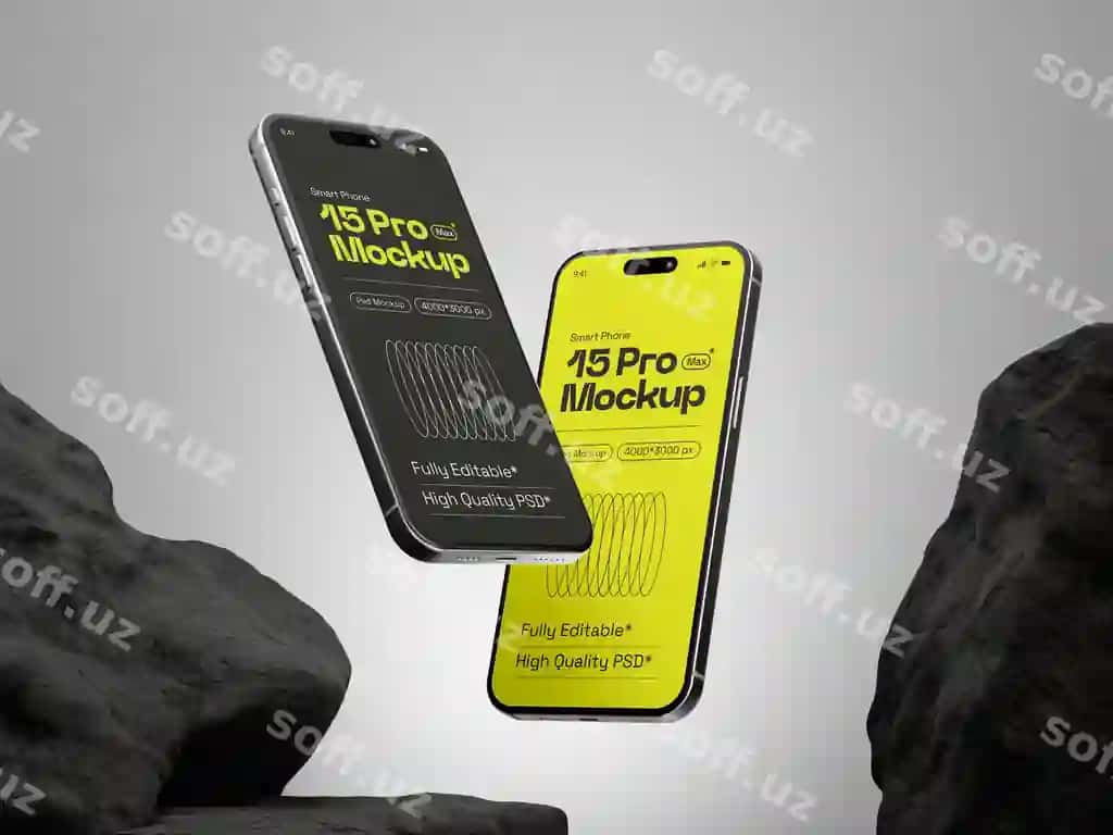 Haqiqiy iPhone 15 Pro Max akilli telefon ekrani namunasi | Realistic iphone 15 pro max smartphone screen mockup