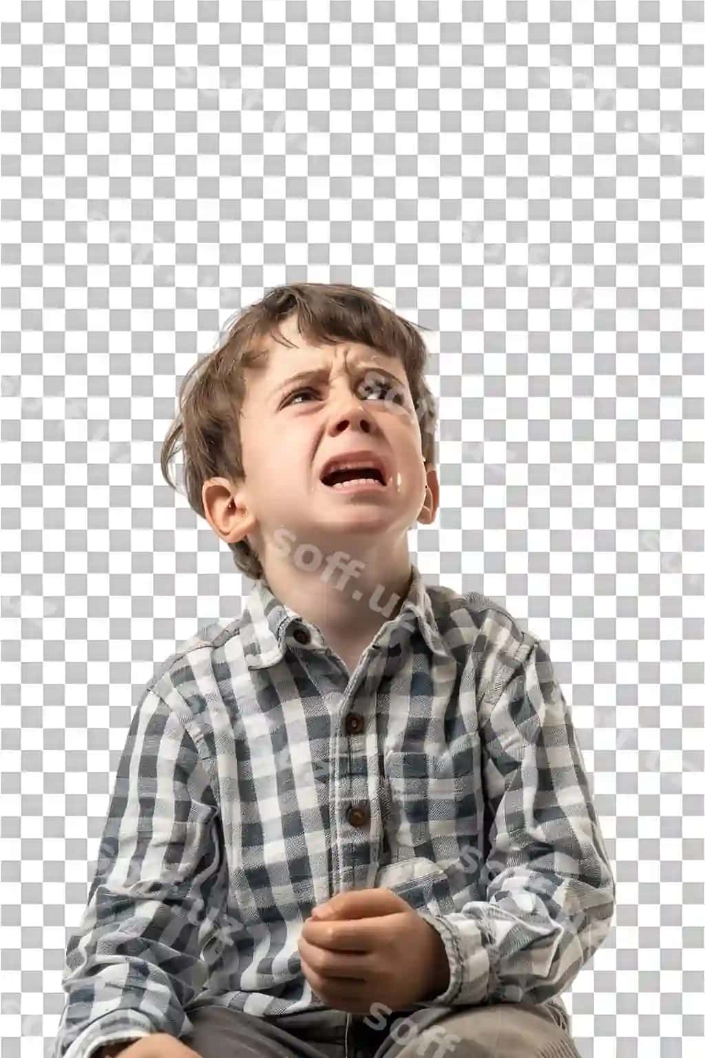 Gulaydi yosh o'g'li ajralgan shaffof fonda | Crying kid boy isolated transparent background