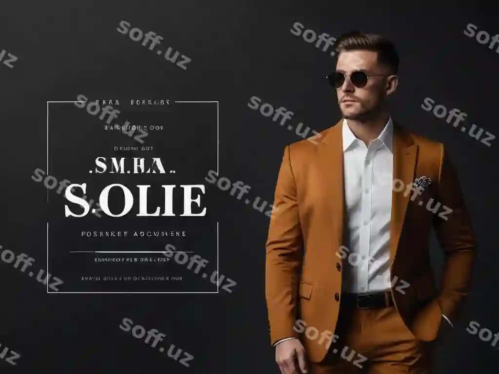 Erkak apelsin rangli kostyumda grumpy so'zi yozilgan posterning oldida turgan. | Man orange suit stands front poster that says grumpy