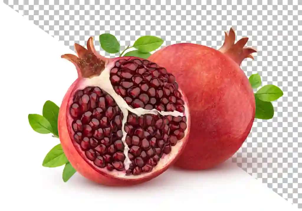 Barglari ajratilgan anor | Pomegranate with leaves isolated