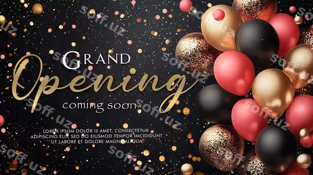 Bayram to'yga banneri rangli sharqillar konfetti fonda | Celebration party banner with color balloons confetti background