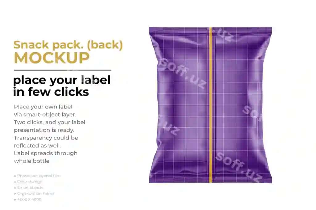 Snack paketi orqa mockup ajraltirilgan | Snack pack back mockup isolated