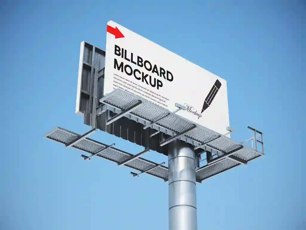 Moviy osmonga qarshi reklama taxtasi maketi | Billboard mockup against blue sky