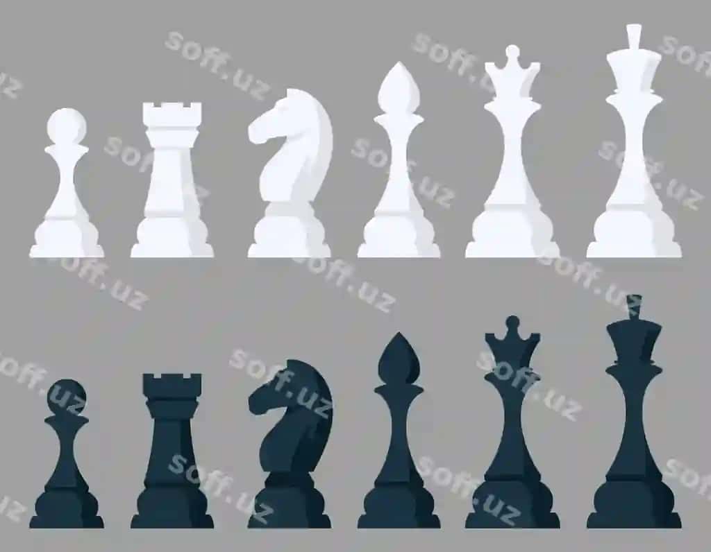Shaxmatlar komplekti qora va oq multfil'm uslubida | Set chess pieces black white objects cartoon style