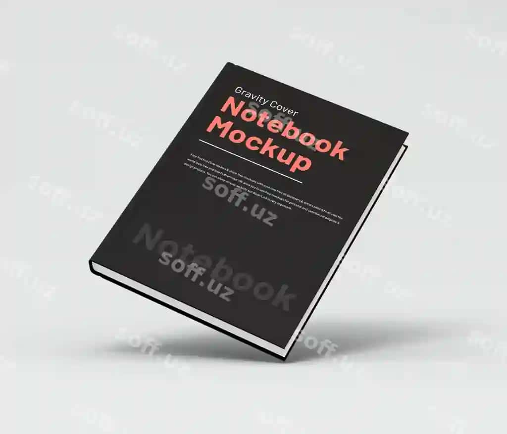 Qora daftarlik mockup oq fonda suzmoqda | Black notebook mockup floating white background