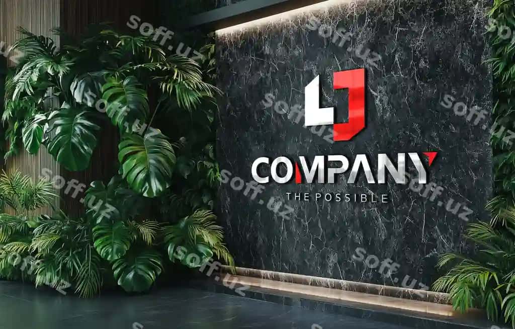 3d ofis qabulxona devar mockup | 3d office reception wall mockup