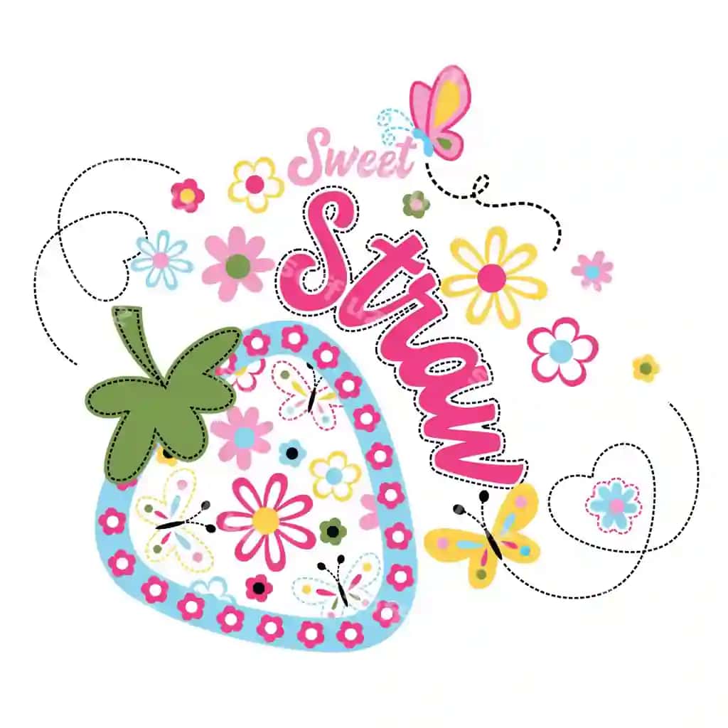 Vektor bodom meva dekoratsiyasi chiroyli gullar bilan | Vector strawberry fruit decoration with beautiful flowers