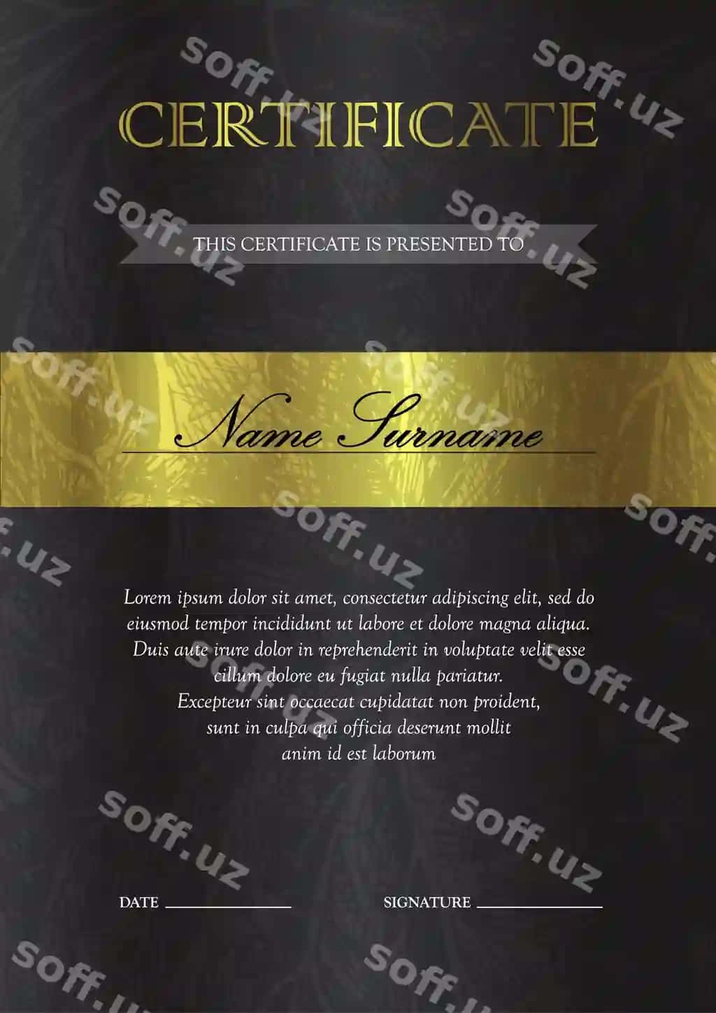 Vertikal oltin sertifikat diplom shablon bo'sh mukofot kupon | Vertical gold certificate diploma template blank award coupon