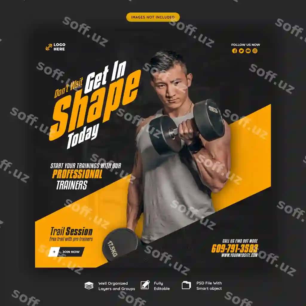 Jismoniy fitness ijtimoiy media banner shabloni | Gym fitness social media banner template