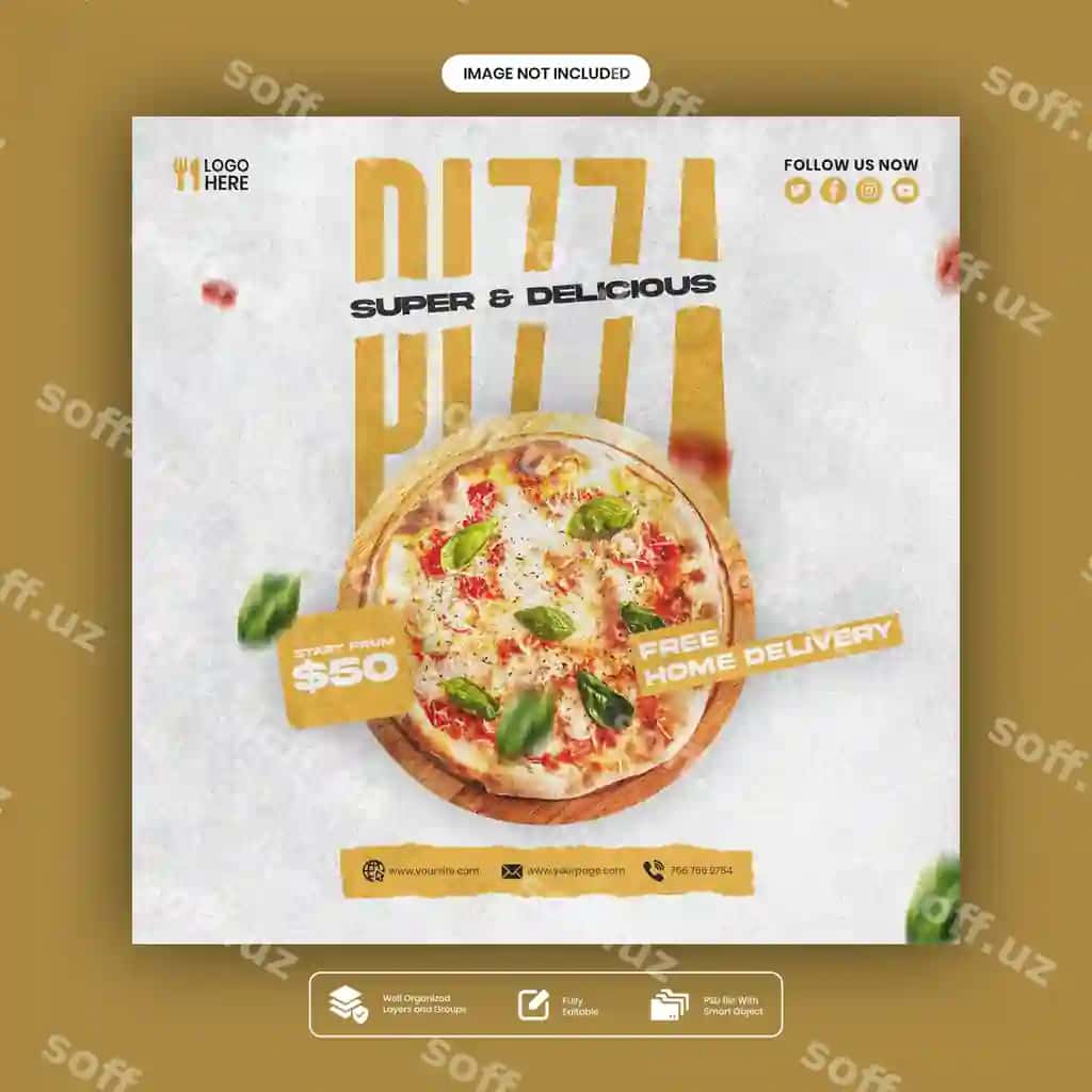 Ovqat menyu mishar pizza ijtimoiy media post promotsiya Instagram | Food menu delicious pizza social media post promotion instagram