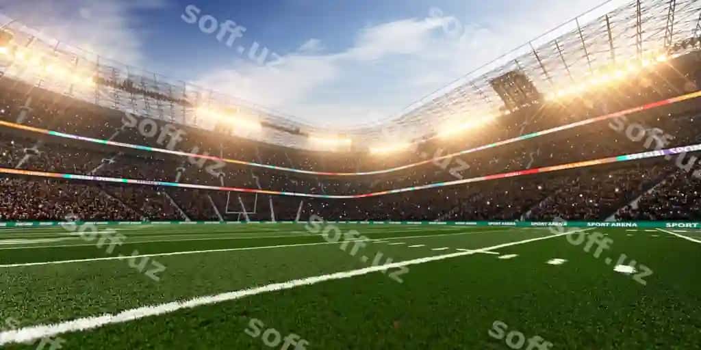 Aqshonka futbol stadioni spotlight orqa fonsi bilan 3d render | American football stadium with spotlight background 3d render