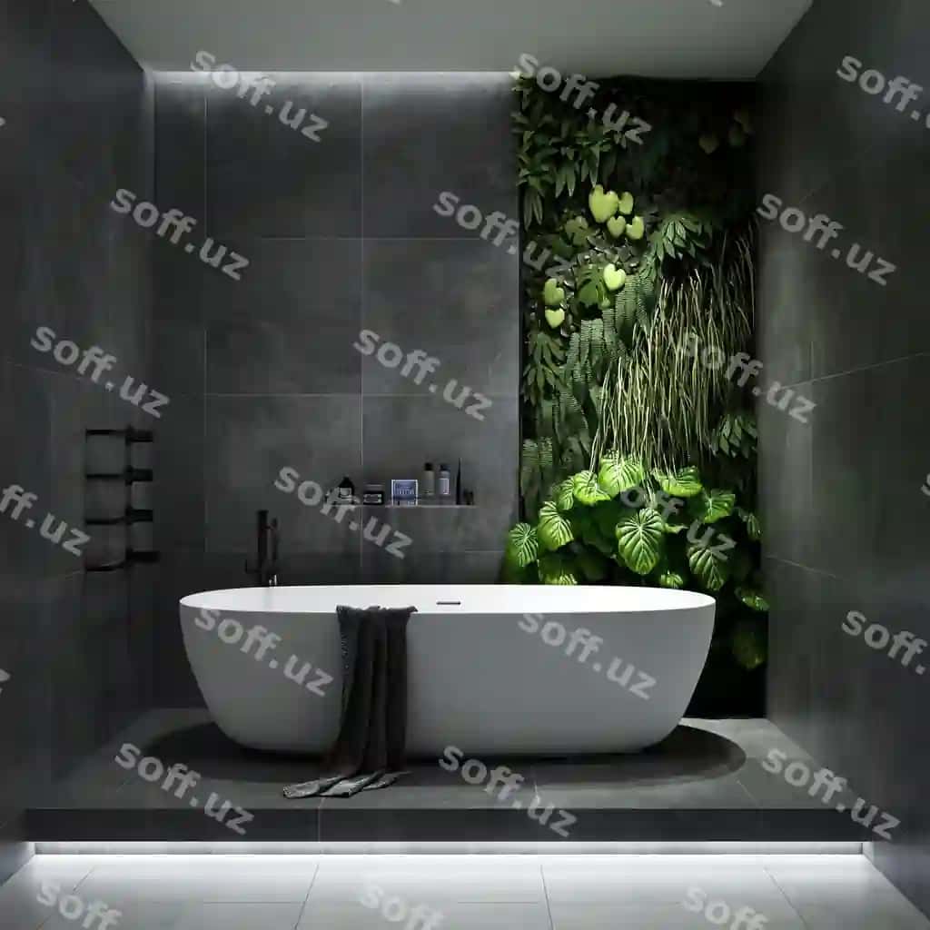 Zamonaviy hammom boyoq yashil o'simliklar bilan | Modern bathroom with lush greenery