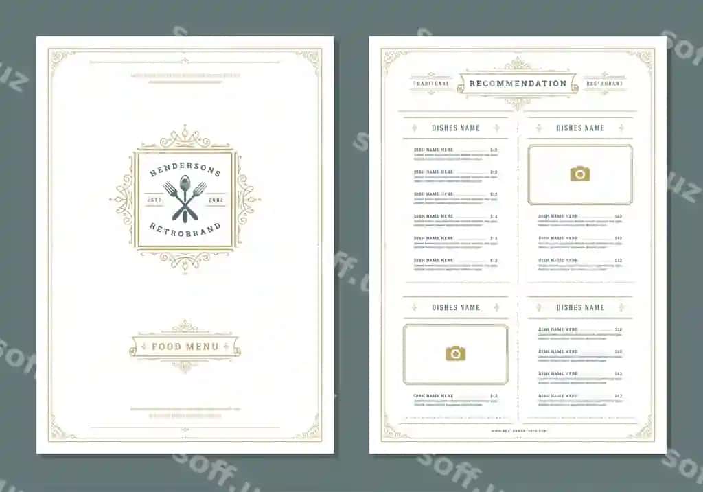Restoran menyu dizayn etiketka vektor broshyur shablon | Restaurant menu design label vector brochure template