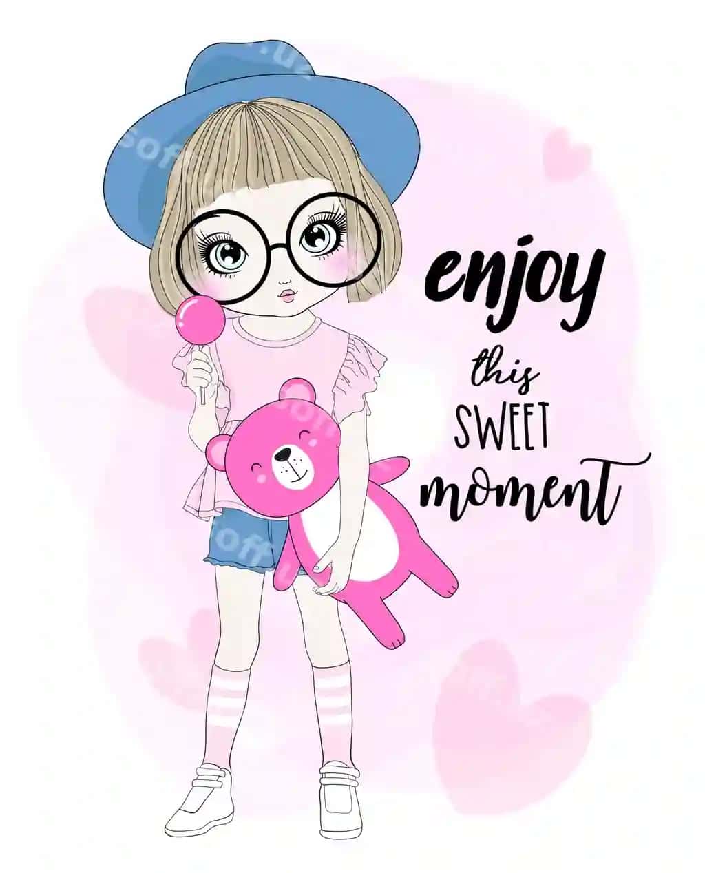 Qollanma chiroyli qiz ayiq bilan | Hand drawn cute girl with bear
