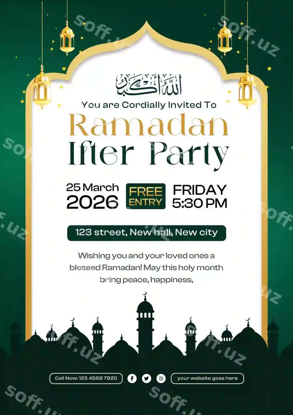 Ramadan iftor taklifnoma shabloni | Ramadan iftar invitation flyer template