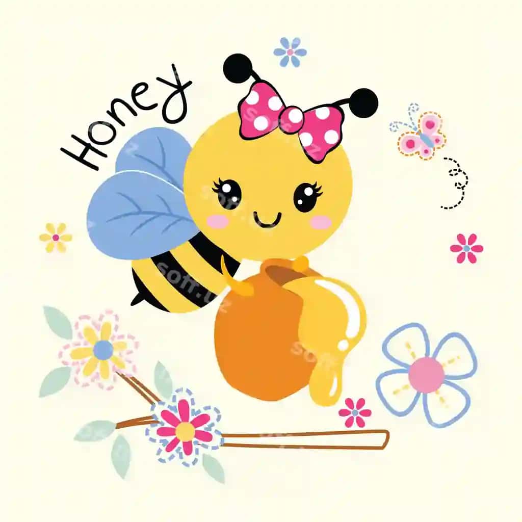 Chiroyli asal, chiroyli shirinlik, vektor karyakal illustratsiyasi | Cute bee cute honey vector cartoon illustration
