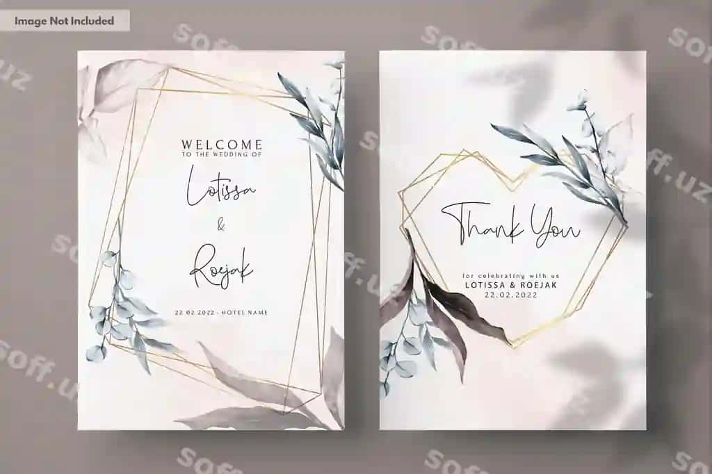 Qimmatbaho nikoh taklifnoma kartasi chiroyli varaq akvaresk bilan | Luxury wedding invitation card with beautiful leaves watercolor