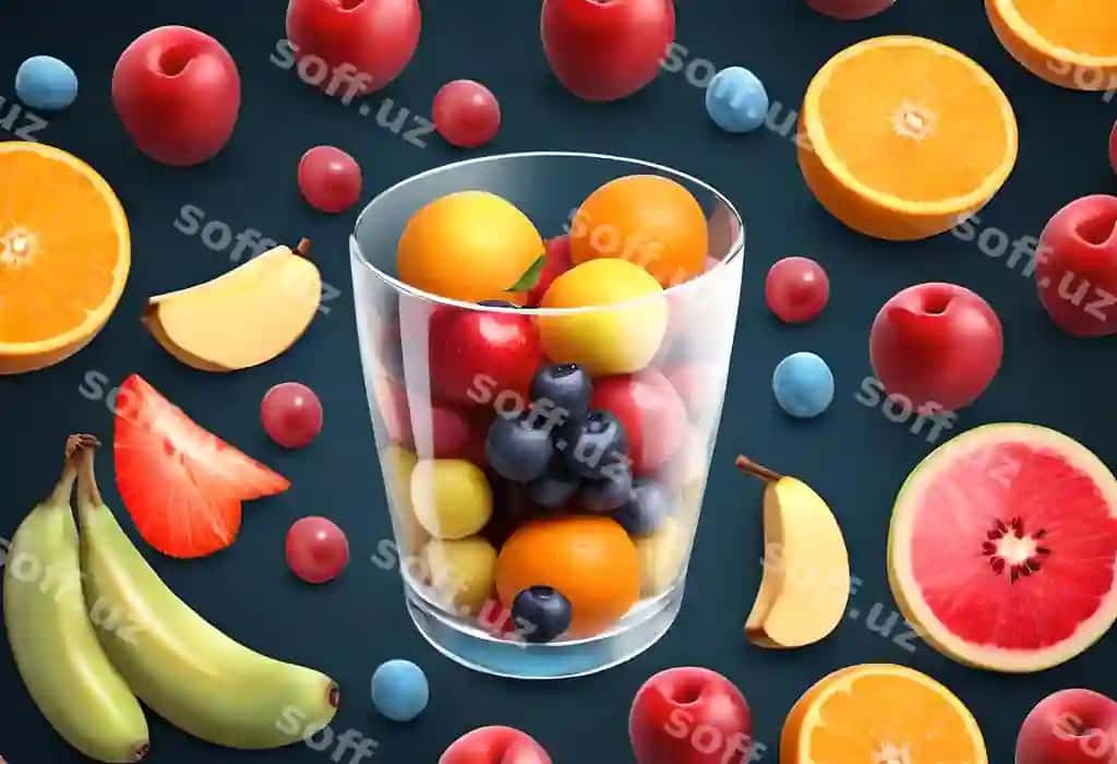 Stakan turli xil mevalar va boqimchalar bilan to'ldirilgan | Glass filled with different fruits berries