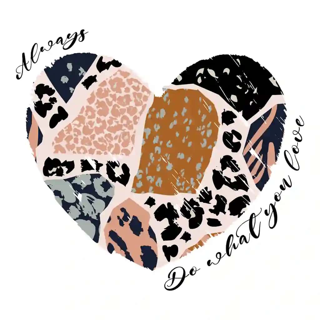 Hayvonlar naqshlari bilan bezatilgan yurakli futbolka dizayni zamonaviy ilhomlantiruvchi iqtibos | Heart tshirt design with animal prints inspirational quote trendy