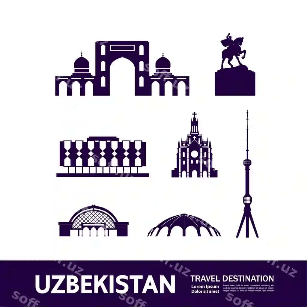 Uzbekiston sayohat manzili vektor illustratsiyasi | Uzbekistan travel destination vector illustration