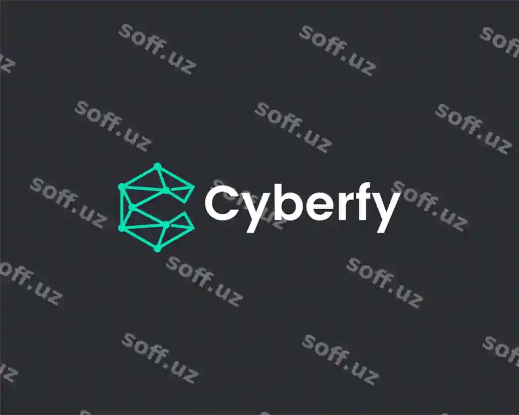 Qora va oq logotip, cyberfly so'zi yozilgan ko'k kub bilan | Black white logo with blue cube that says cyberfly
