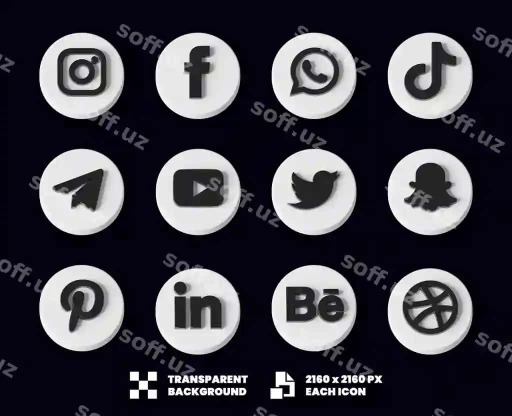 Ijtimoiy tarmoqlar ikonka to'plami 3D | Social media icon collection 3d