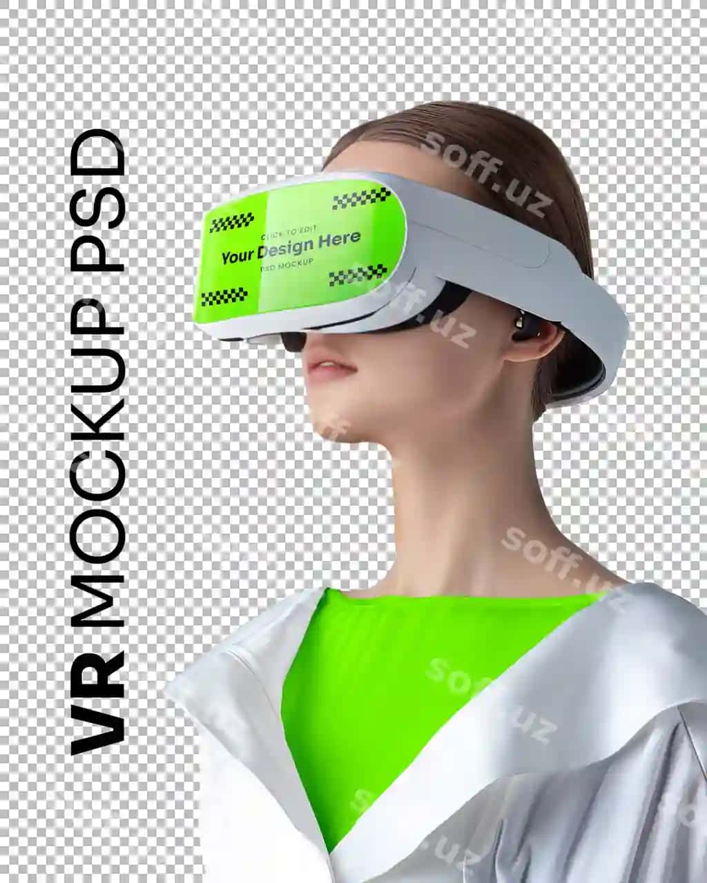 Ayol VR ko'zliklari foydalanadigan namuna o'yinlar esport futuristik | Woman using vr virtual reality glasses mockup games esports futuristic