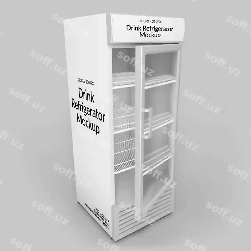 Ochiq ichimlik sovuq saqlash maxkasi namunasi | Open drink refrigerator mockup