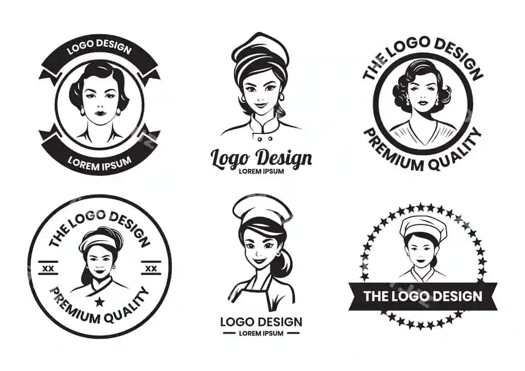 Ayol oshpaz logotipi tekis chiziq san'ati uslubi | Female chef logo flat line art style