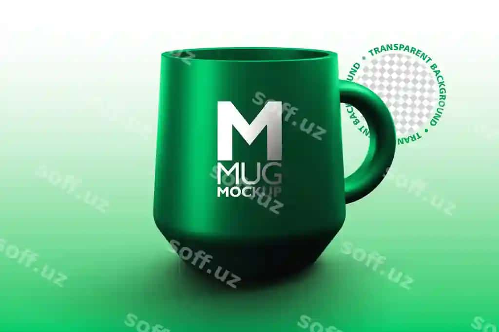 Zamonaviy yashil choy qoshiq mockup 3D render | Modern green mug mockup 3d render