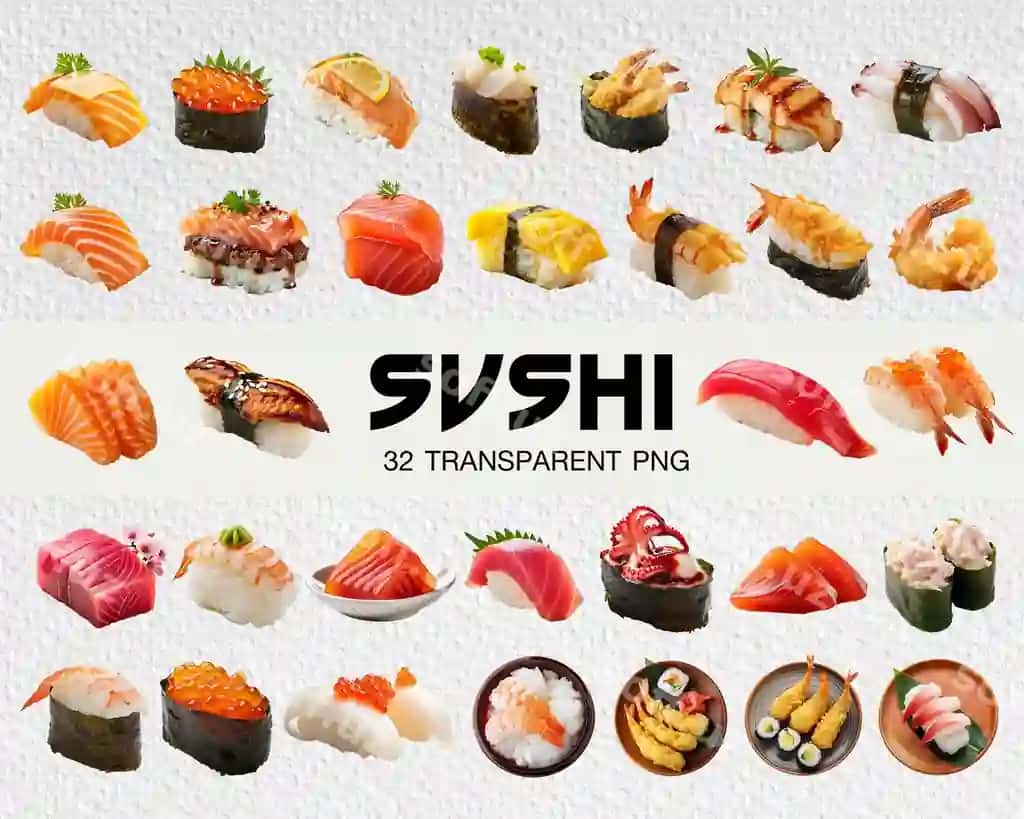 Ko'plab sushi bilan poster | Poster with many sushi sushi it