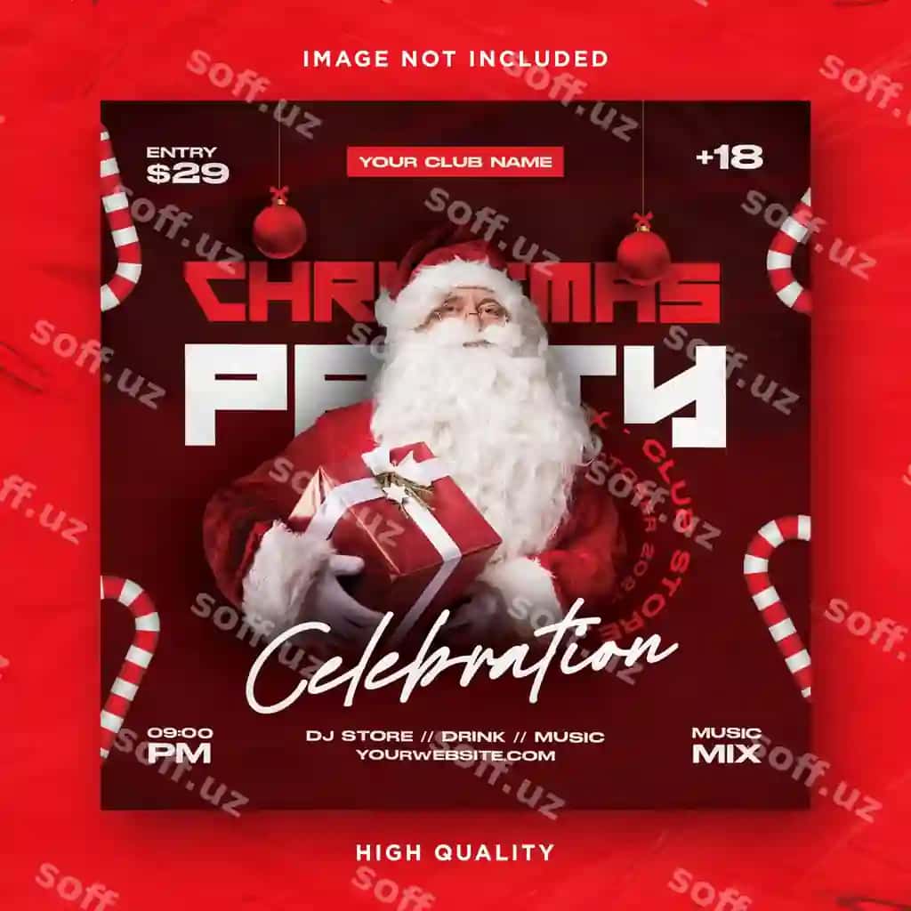 Milod bayrami kecha to'yg'onga flyeri | Christmas celebration night party flyer