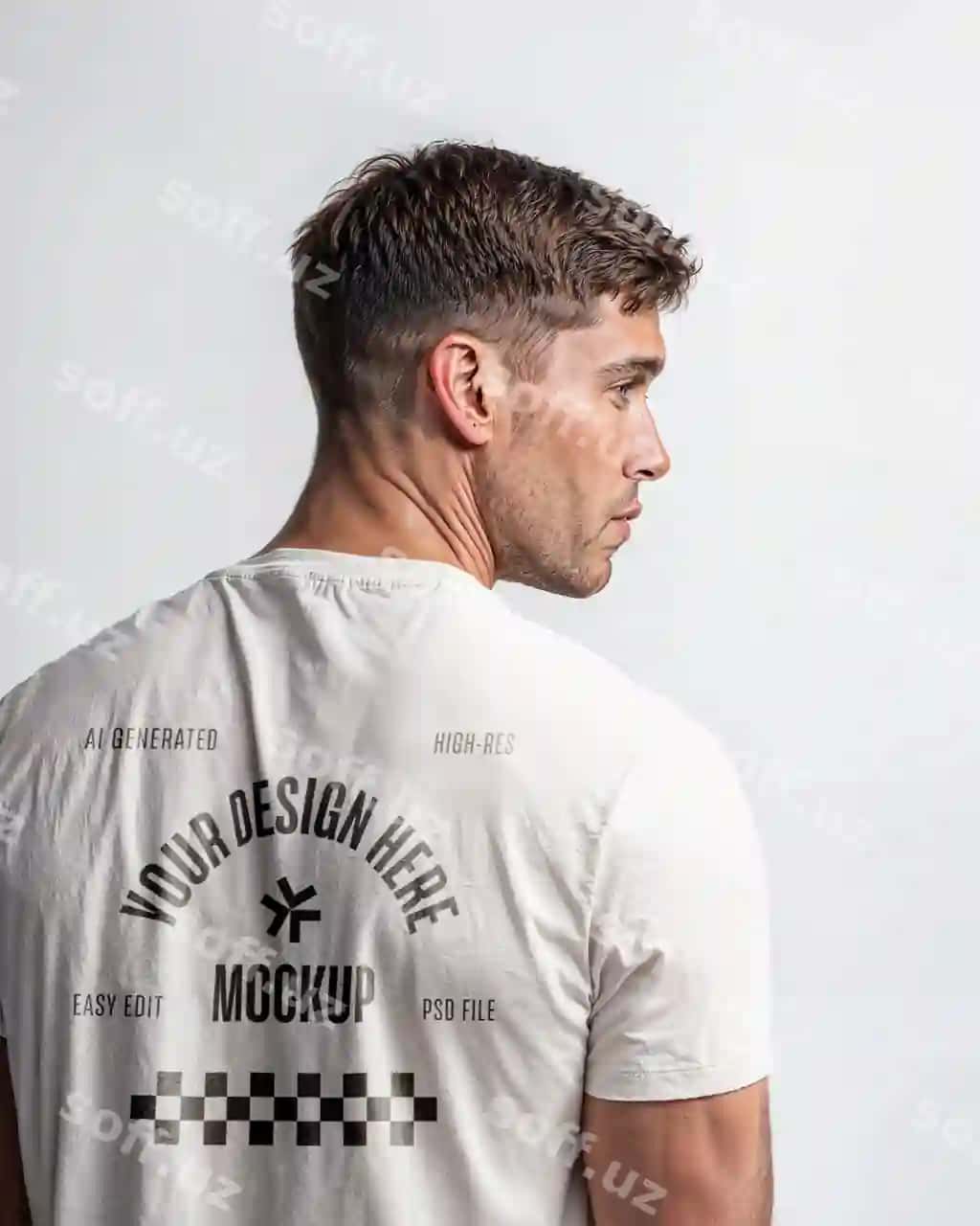 Yaqin qaror orqa ko'rinish oq futbolka mockup erkak model | Close up back view white tshirt mockup male model