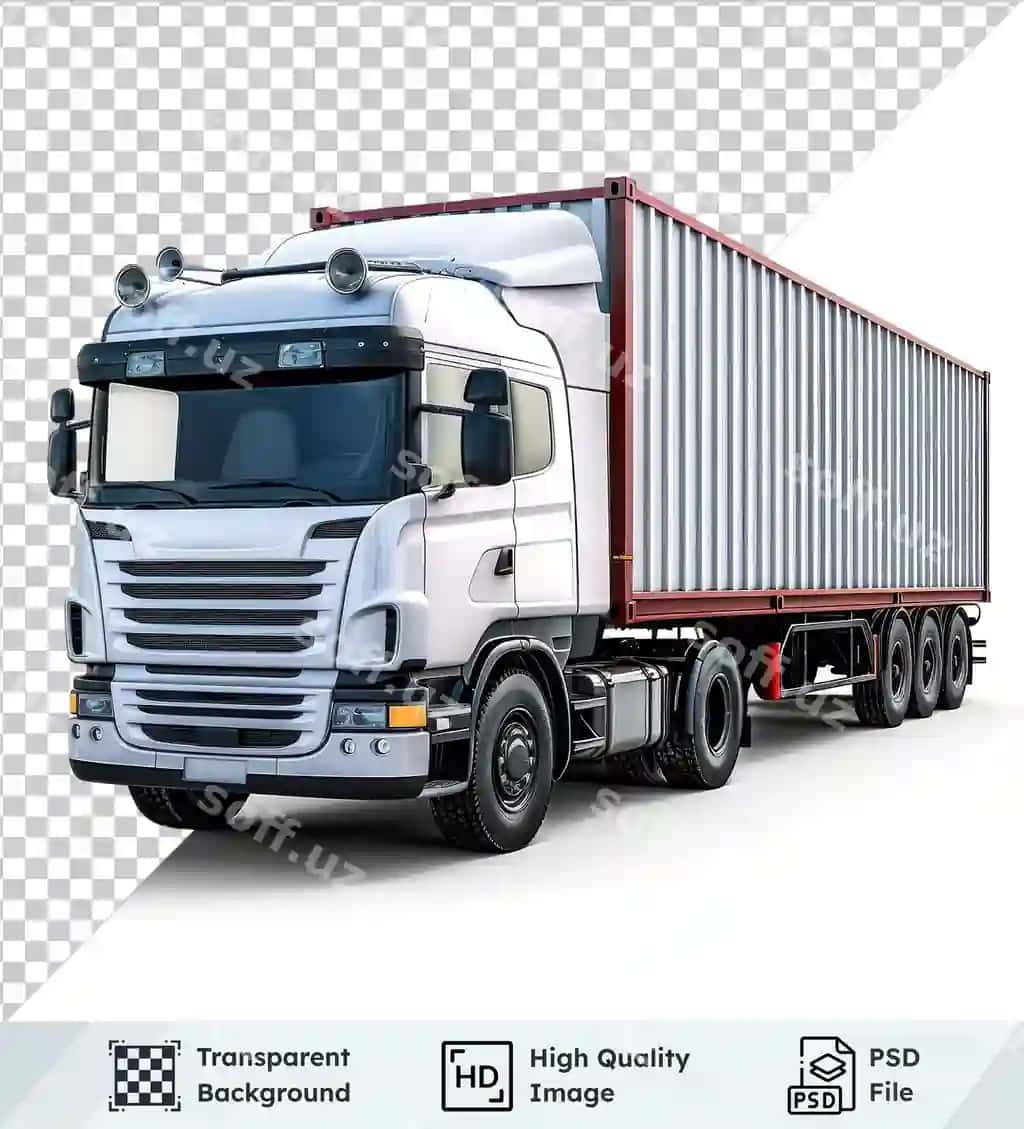 Ogʻir ish yuk konteyneri yuk avtomobili ajraltirilgan shaffof fonda | Heavyduty cargo container truck isolated transparent background