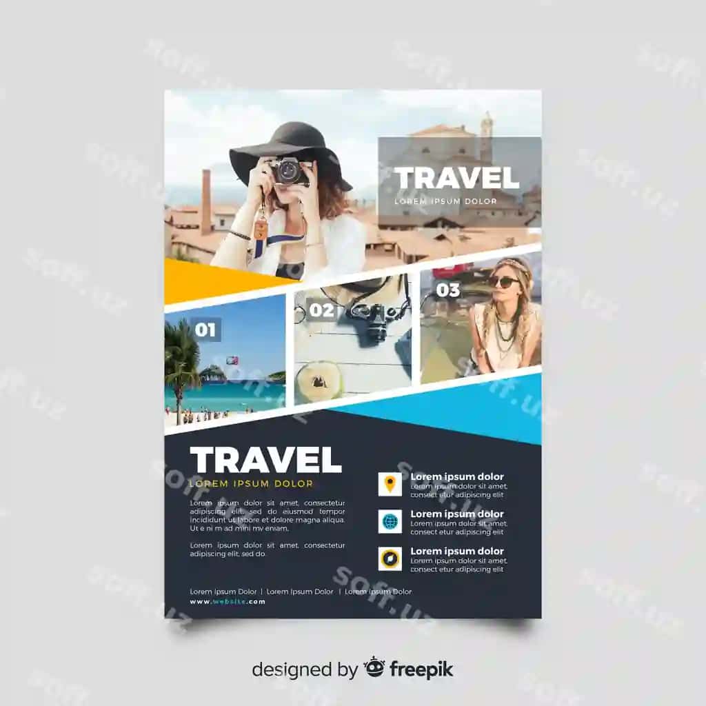 Sayohat flyeri shabloni foto bilan | Travel flyer template with photo