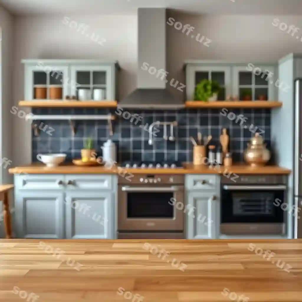Bo'sh yog'ochli stol oshxona fon | Empty wooden table kitchen background