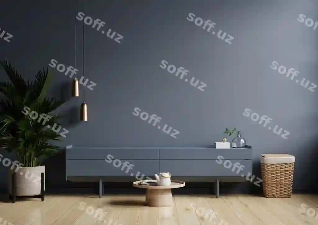 Zamonaviy ichki mehmonxona shkaftdagi TV qora ko'k devor 3D render | Modern interior living room with cabinet tv dark blue wall 3d rendering
