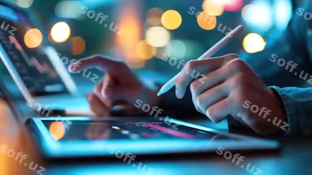 Yaqin ko'rinishdagi qo'llar raqamli planshet va stilus qalamdan foydalangan holda, bulanik fonda. | Closeup hands using digital tablet with stylus pen with blurred background