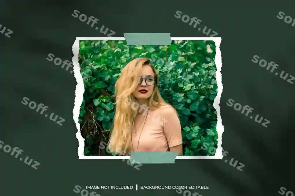 Peyston rejissiyasi chetlangan varaq freymi foto mockup shadovи | Landscape torn paper frame photo mockup with shadow